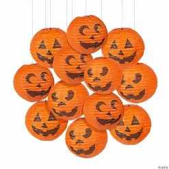 10" Jack-O’-Lantern Hanging Paper Lantern Halloween Decorations - 12 Pc.