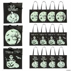 15" x 17" Large Nonwoven Glow-in-the-Dark Halloween Tote Bags - 12 Pc.