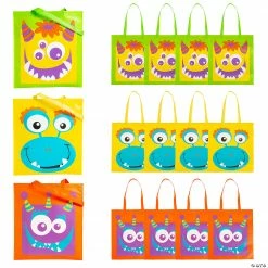 15" x 17" Large Nonwoven Monster Face Tote Bags - 12 Pc.