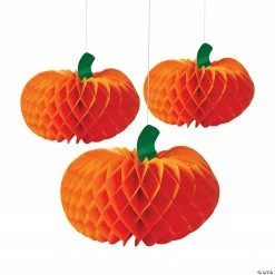 20" Honeycomb Hanging Pumpkin Decorations - 3 Pc.