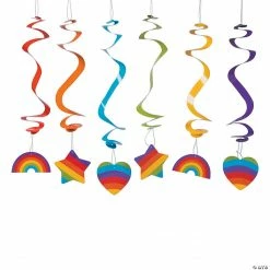 26" Rainbow Party Hanging Swirl Decorations - 12 Pc.