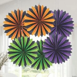 6" Halloween Hanging Paper Fans - 6 Pc. -Halloween Costumes Trunk or Treat Shop 6 halloween hanging paper fans 6 pc 13957906 a02