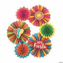 8" - 12" Fiesta Paper Hanging Paper Fans - 6 Pc.