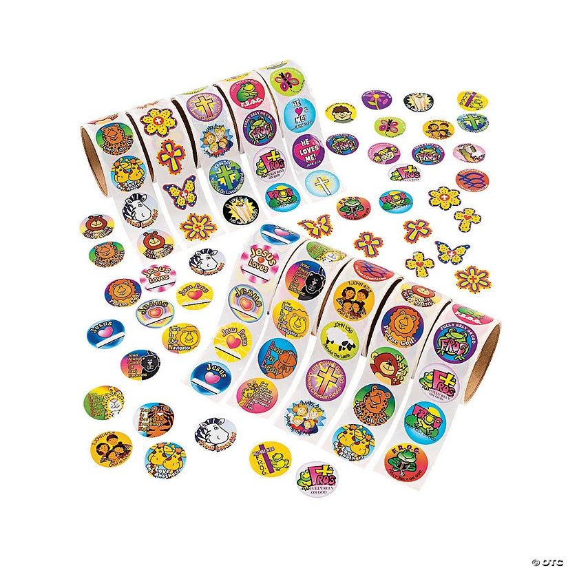 Bulk Religious Rolls of Stickers Assortment - 1000 Pc. 1 Bulk Religious Rolls of Stickers Assortment - 1000 Pc.