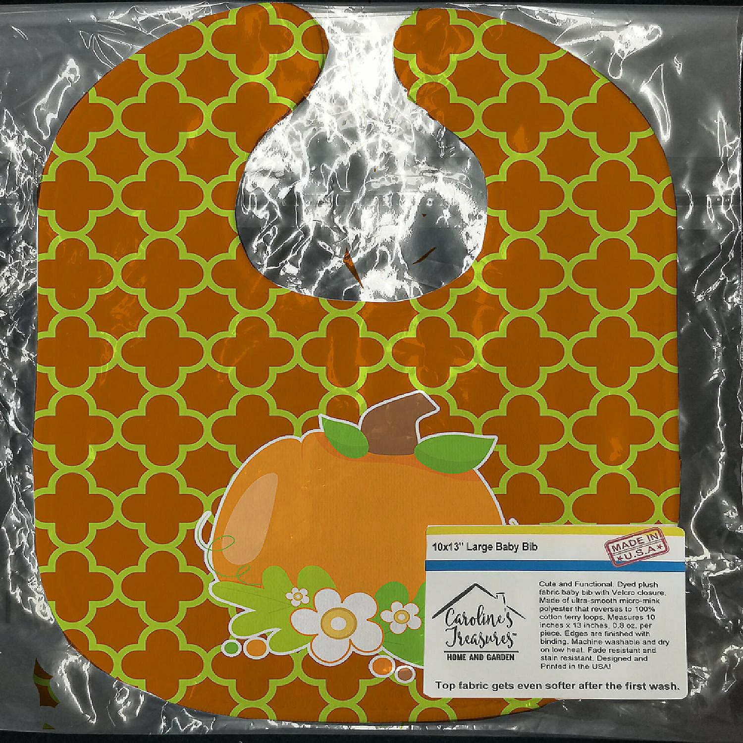 Caroline's Treasures Fall Pumpkin Orange Quatrfoil Baby Bib, 10 x 13, 2 Caroline's Treasures Fall Pumpkin Orange Quatrfoil Baby Bib, 10 x 13, - Image 2