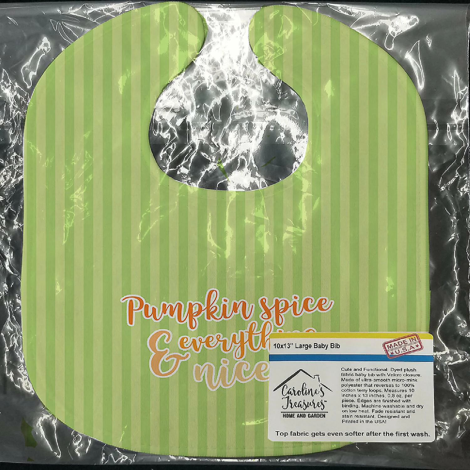 Caroline's Treasures Fall Pumpkin Spice Green Stripe Baby Bib, 10 x 13, 2 Caroline's Treasures Fall Pumpkin Spice Green Stripe Baby Bib, 10 x 13, - Image 2