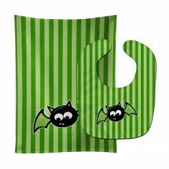 Caroline's Treasures, Halloween, Halloween Bat Green Stripes Baby Bib & Burp Cloth, 11 x 18,