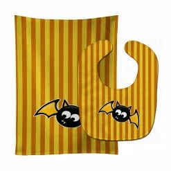Caroline's Treasures, Halloween, Halloween Bat Orange Stripes Baby Bib & Burp Cloth, 11 x 18,