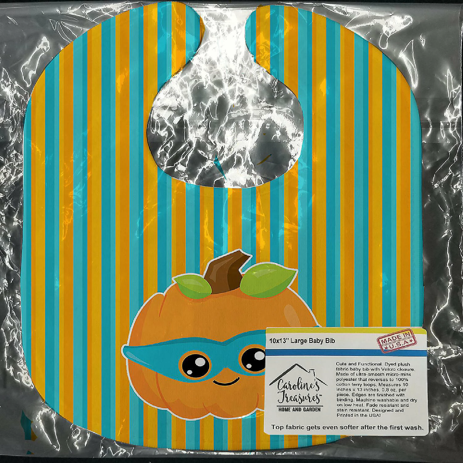 Caroline's Treasures, Halloween, Halloween Pumpkin Superhero Baby Bib, 10 x 13, 2 Caroline's Treasures, Halloween, Halloween Pumpkin Superhero Baby Bib, 10 x 13, - Image 2