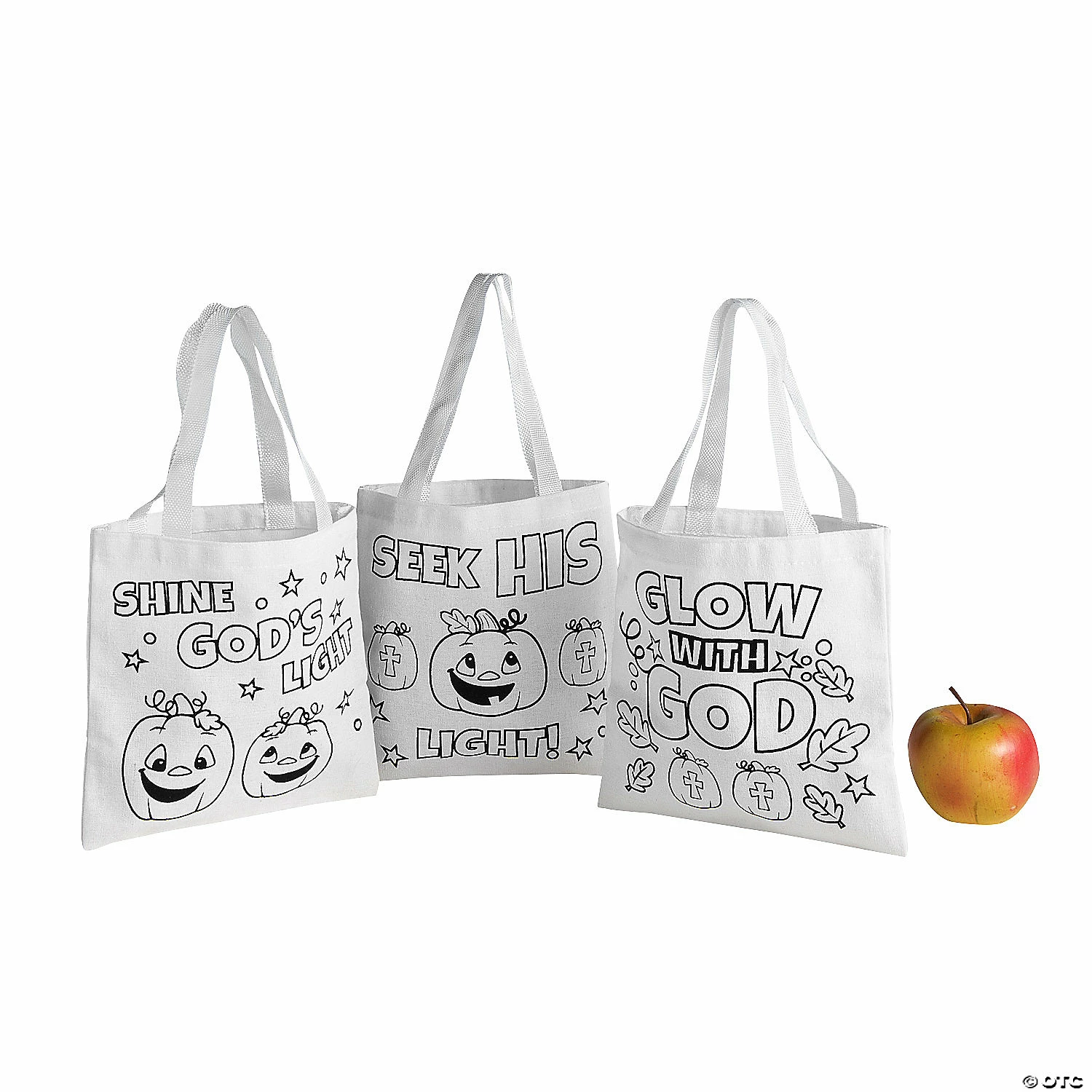Color Your Own Mini Christian Pumpkin Canvas Tote Bags - 12 Pc. 1 Color Your Own Mini Christian Pumpkin Canvas Tote Bags - 12 Pc.