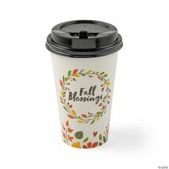 Fall Blessings Autumn Wreath Insulated Paper Coffee Cups with Lids - 12 Pc.