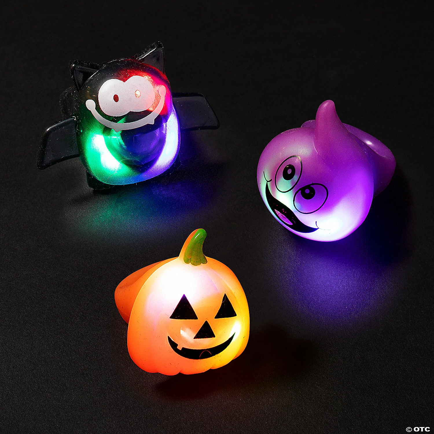 Flashing Light-Up Jack-O’-Lantern Bat & Ghost Rings - 12 Pc. 1 Flashing Light-Up Jack-O’-Lantern Bat & Ghost Rings - 12 Pc.