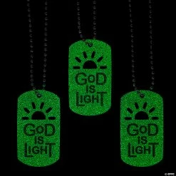 Glow-in-the-Dark God is Light Dog Tag Necklaces - 12 Pc.
