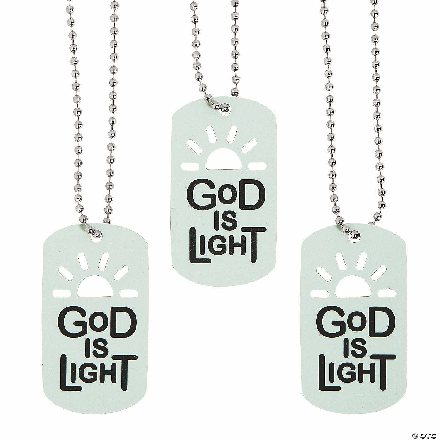 Glow-in-the-Dark God is Light Dog Tag Necklaces - 12 Pc. 2 Glow-in-the-Dark God is Light Dog Tag Necklaces - 12 Pc. - Image 2