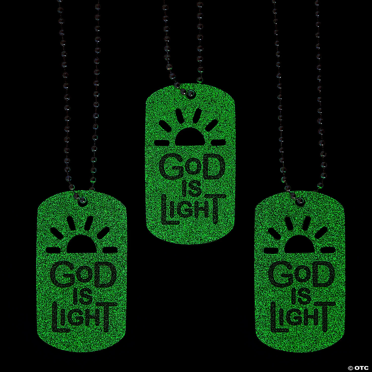 Glow-in-the-Dark God is Light Dog Tag Necklaces - 12 Pc. 1 Glow-in-the-Dark God is Light Dog Tag Necklaces - 12 Pc.