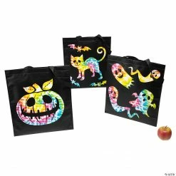 Large Halloween Tie-Dyed Laminated Tote Bags - 12 Pc.