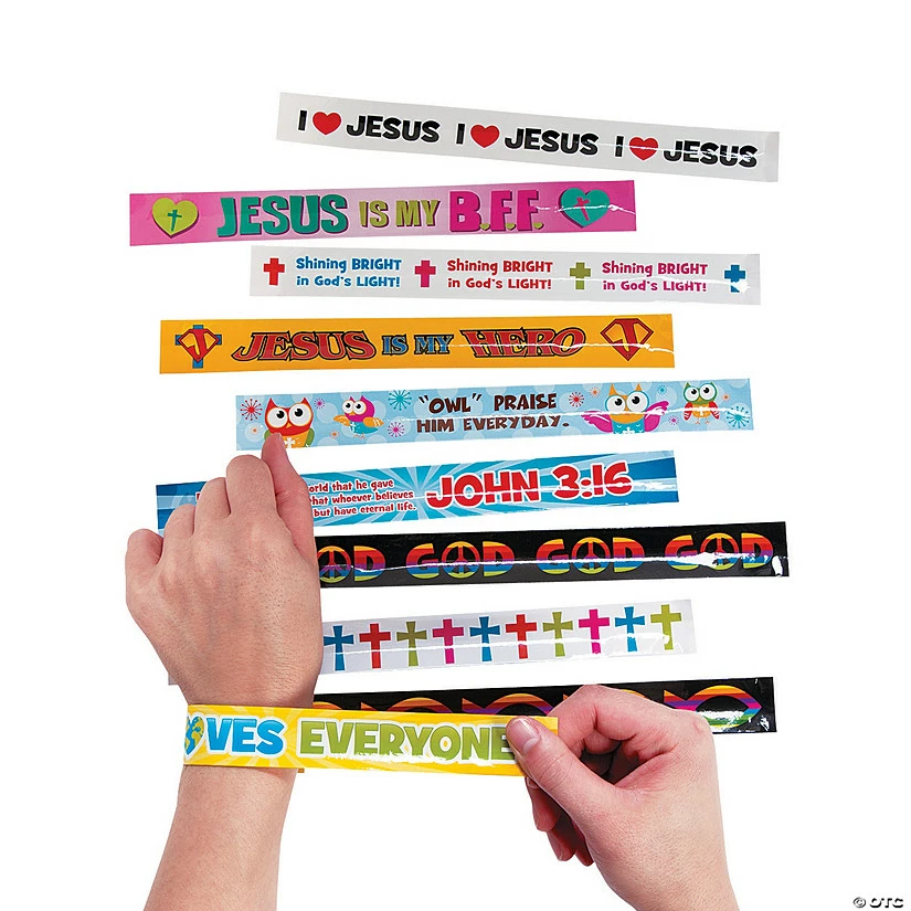 Religious Slap Bracelet Assortment - 50 Pc. 1 Religious Slap Bracelet Assortment - 50 Pc.